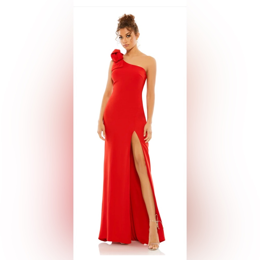 MAC DUGGAL Dress Size 14 Evening Gown Red One Shoulder Bow NWT